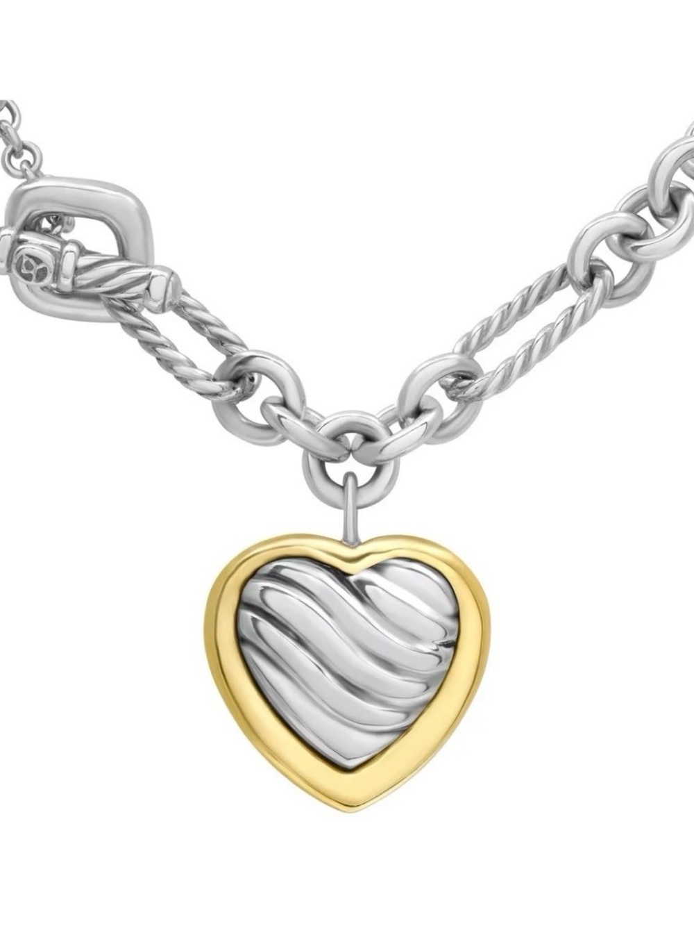 David Yurman Figaro Sterling Silver 18k Gold 16 inch Necklace w/ Heart Pendant